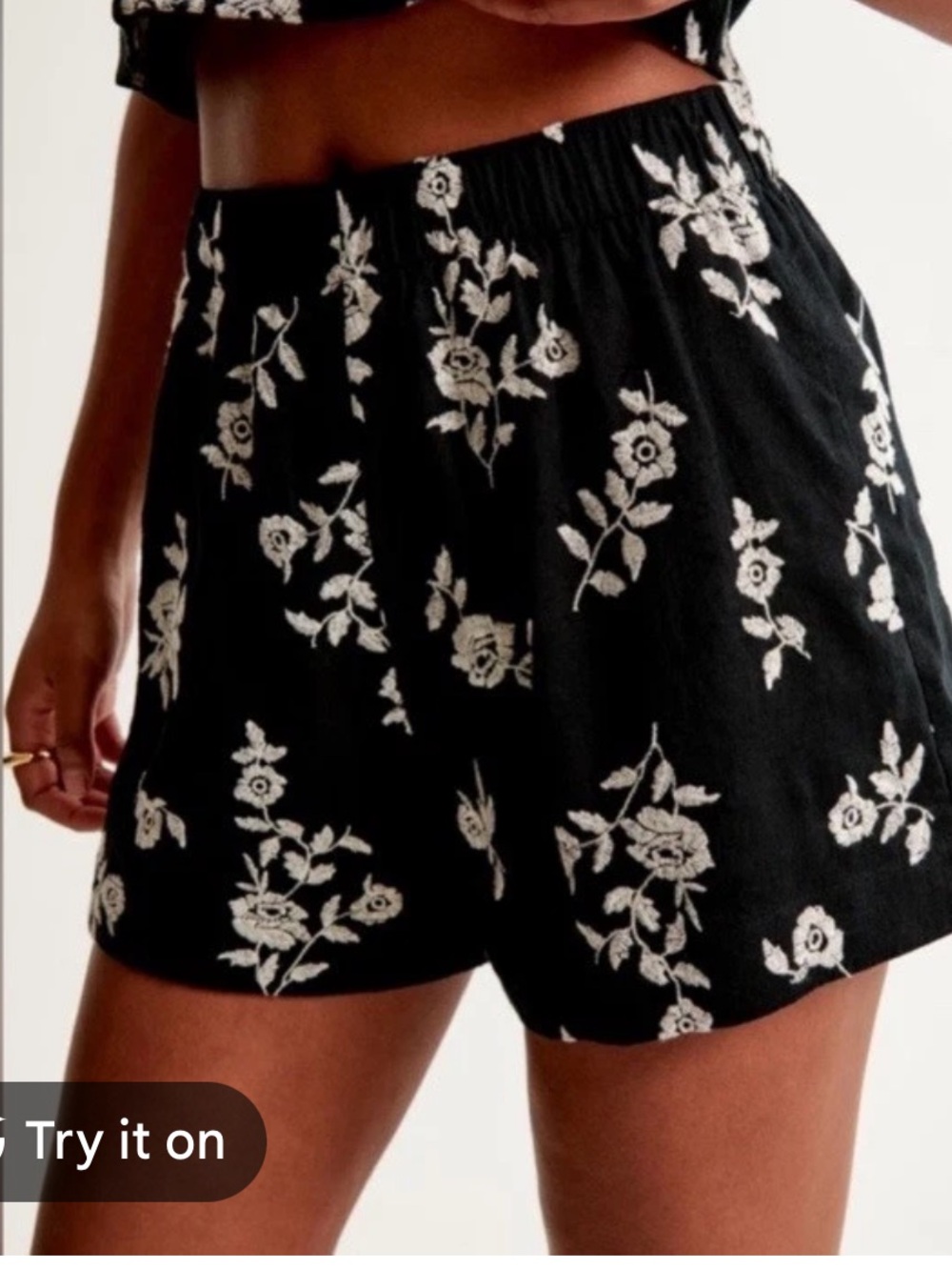 Abercrombie & Fitch Black Shorts with White Floral Embroidery